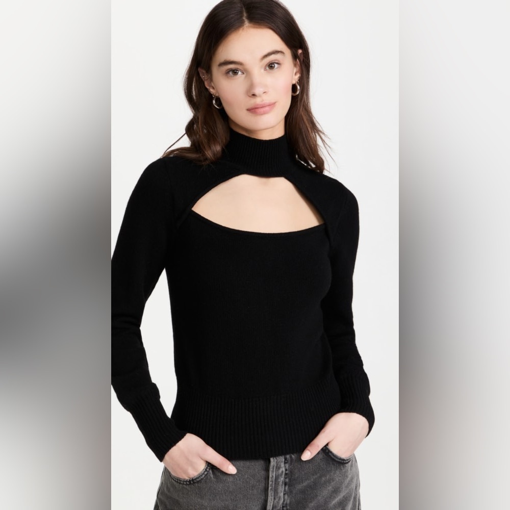 NWT $448 Frame Cashmere Cutout Turtleneck Sweater Black Sz XS